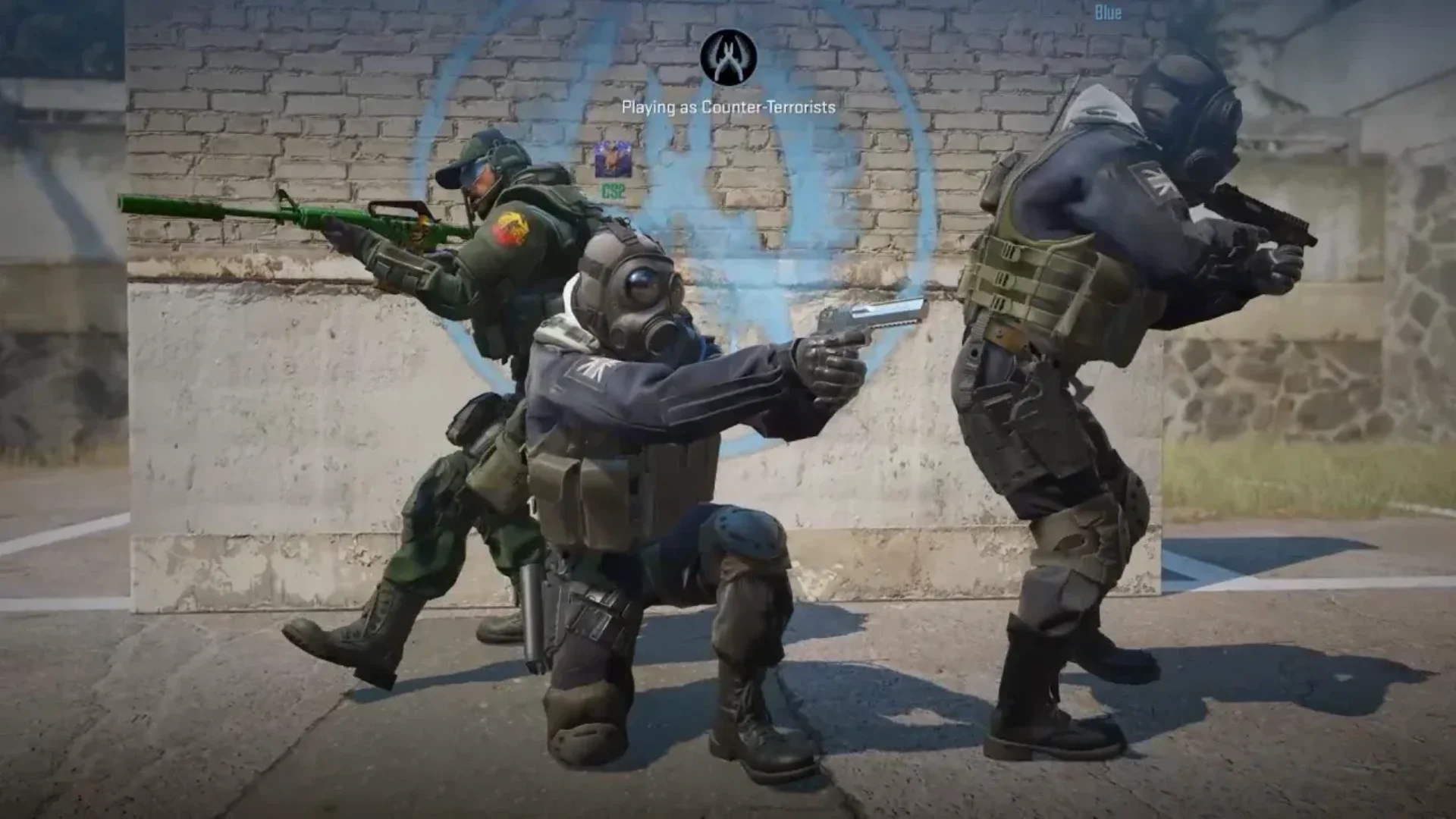 Counter-Terrorists preparing for a round in Counter-Strike 2 Rush mode.