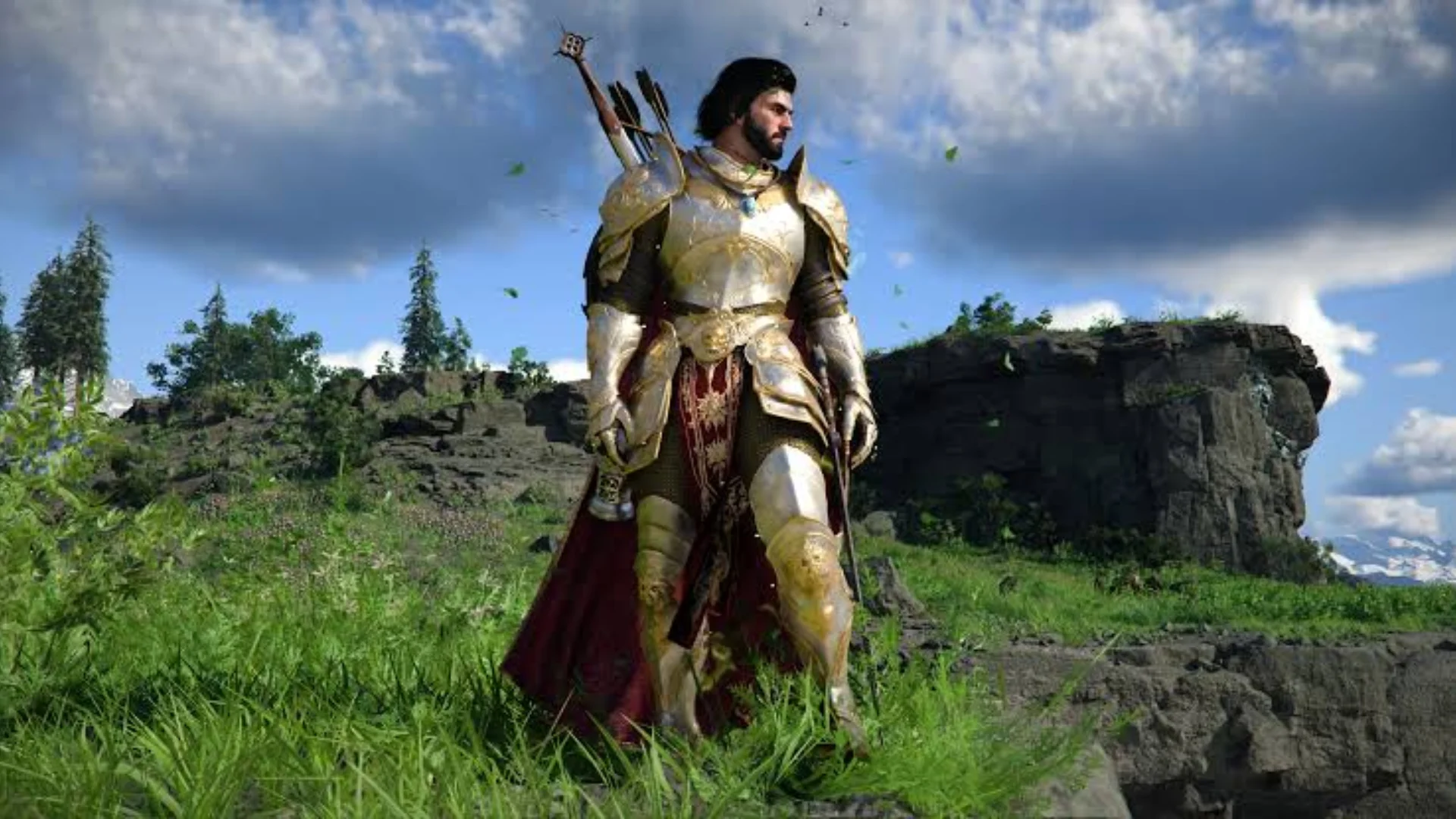 Kliff wearing gold armor in the open world of Crimson Desert Enhanced.