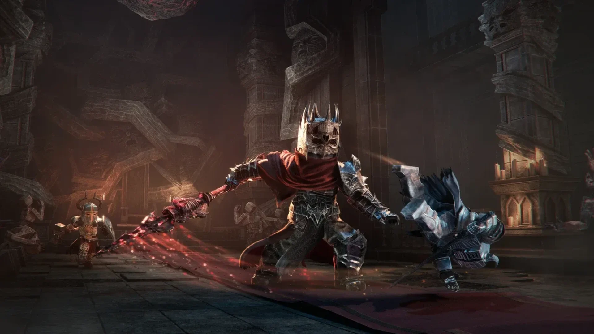 Armored Dark Craft warrior fighting enemies inside a dark stone dungeon.