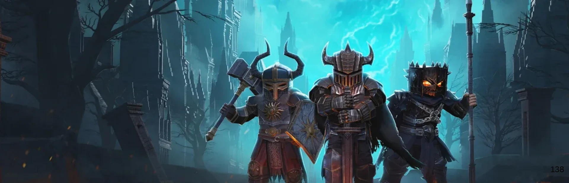 Three armored Dark Craft characters standing in a dark fantasy city