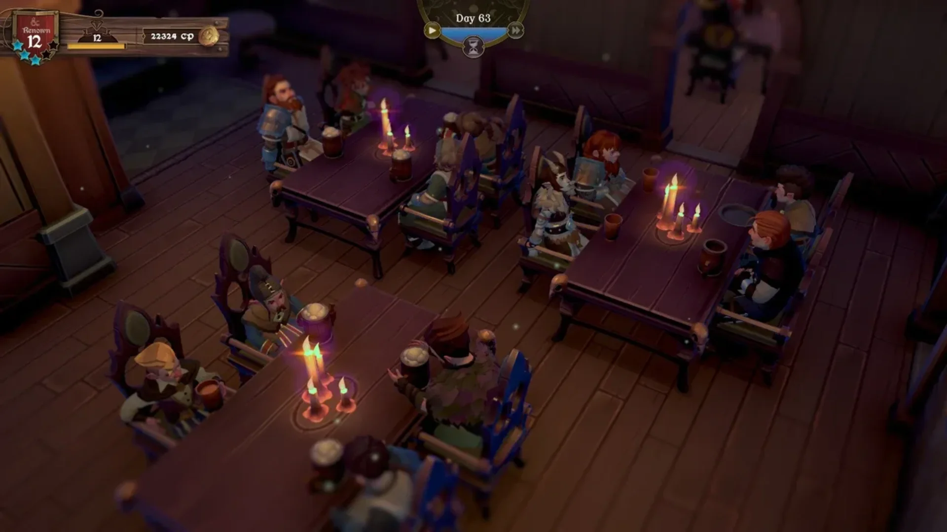 Adventurers sit at tables inside the inn in Dungeons & Dragons Long Rest Tavern