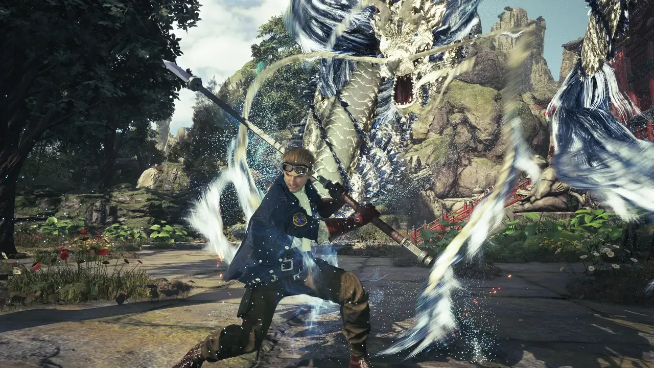 A character battles a large dragon-like creature during combat in Final Fantasy VII.