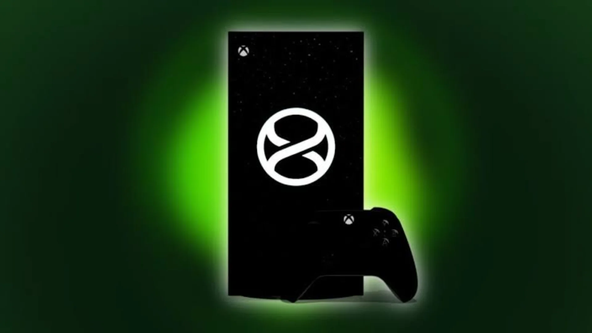 A black Xbox Project Helix promotional graphic shows a console-shaped device and controller against a green glow.