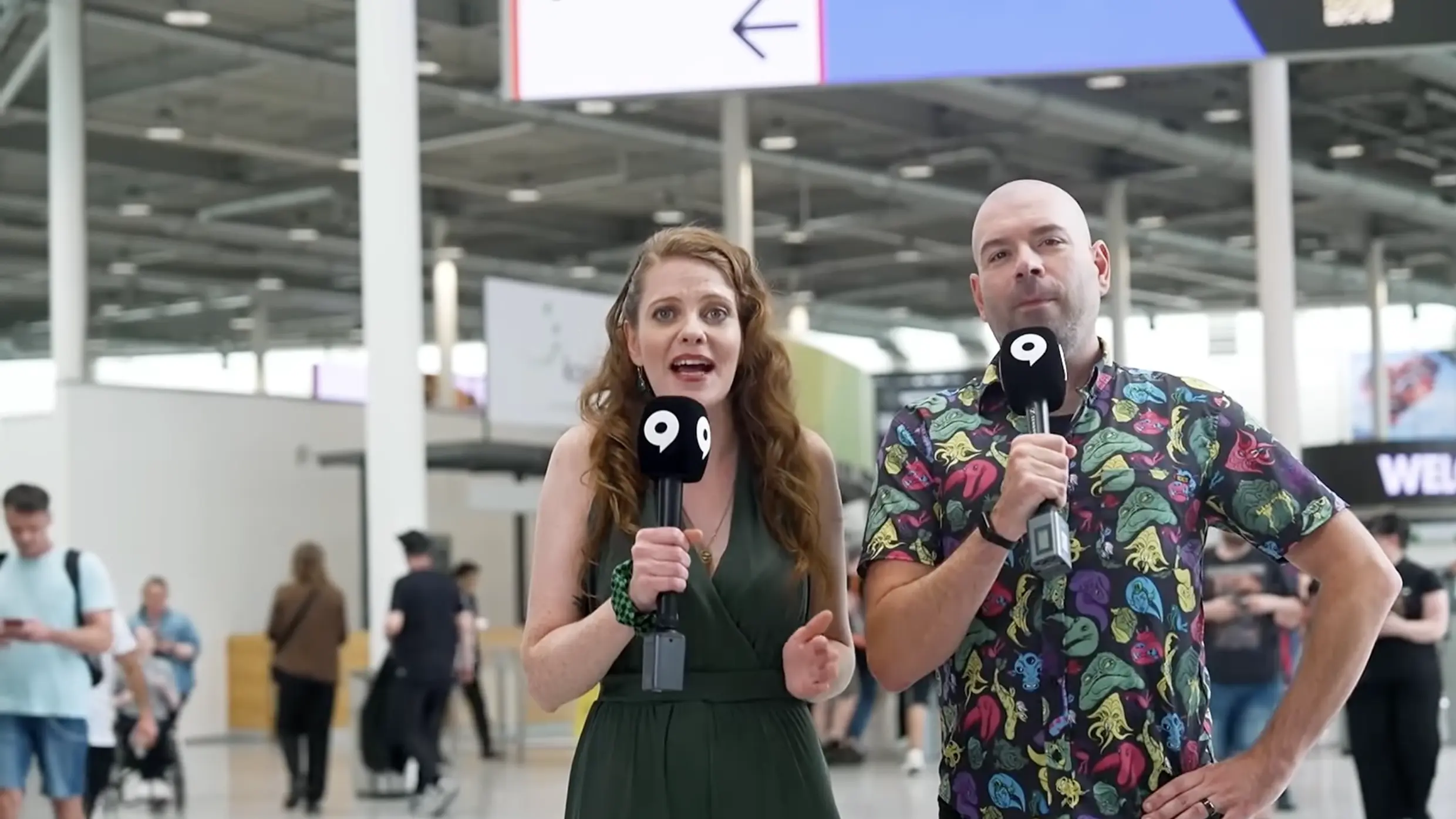 Jane Douglas and Daemon Hatfield presenting the Gamescom Awesome Indies 2026 showcase from the convention floor.