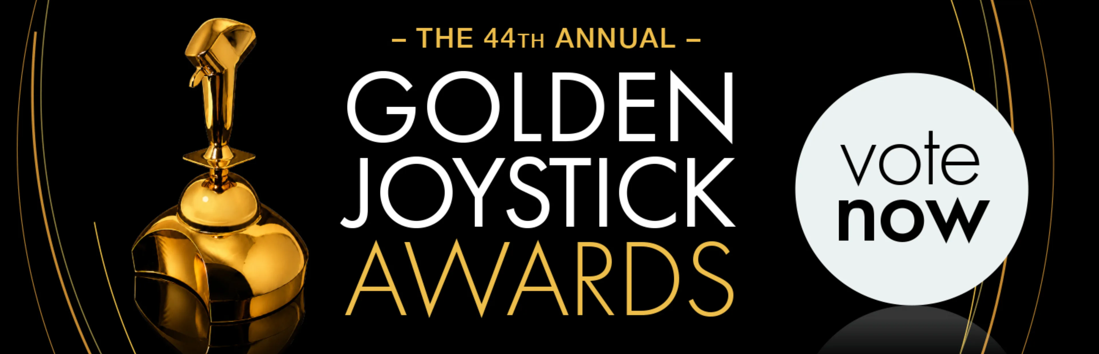 Golden Joystick Awards 2026 voting banner featuring a gold trophy, the 44th annual awards logo and a Vote Now message.