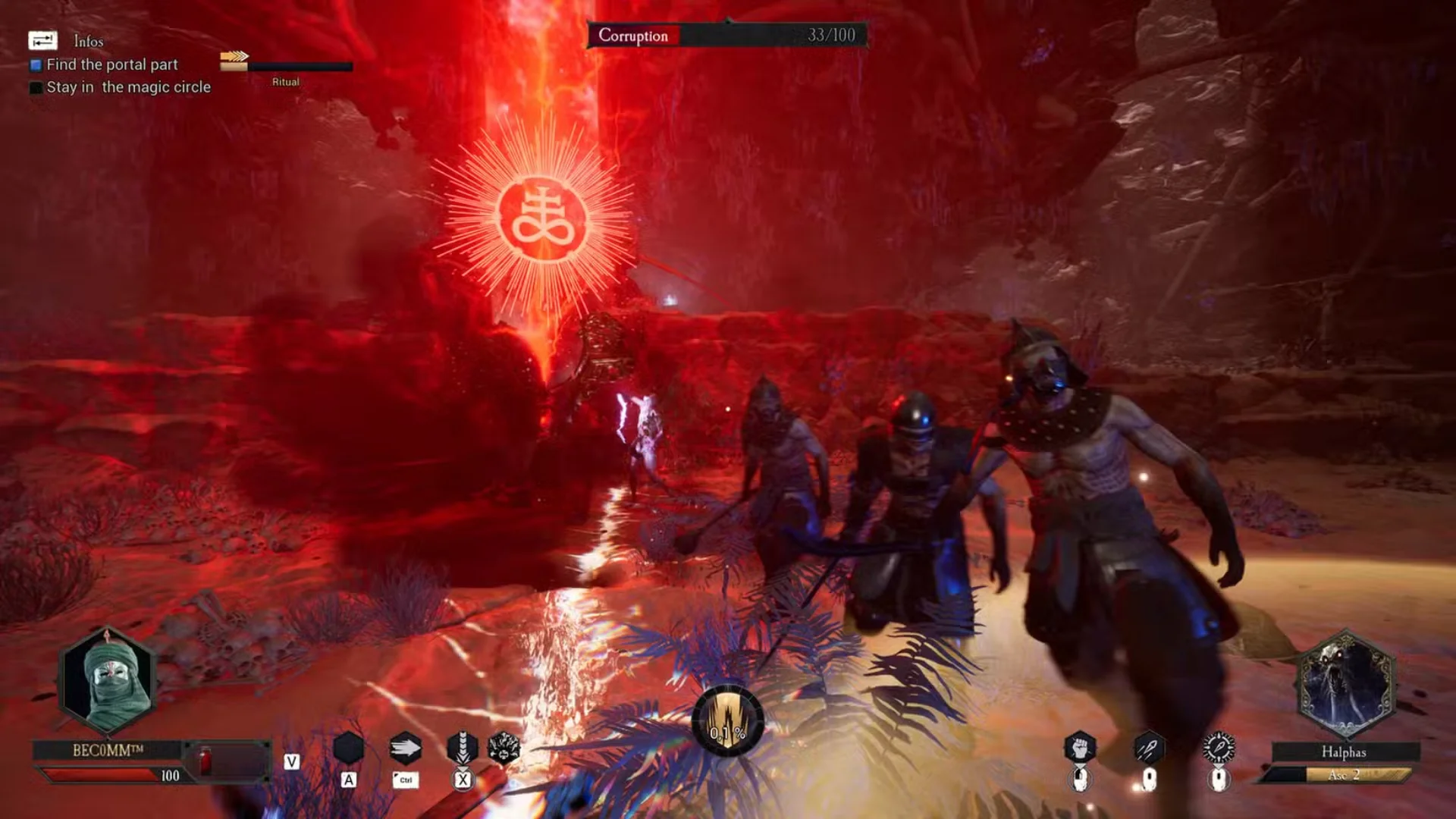 A Path of Exile character fights enemies during a red-lit combat encounter.