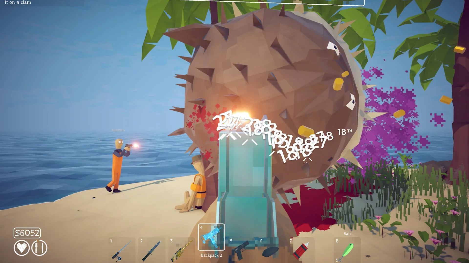 Players shoot a giant pufferfish during a boss encounter in How to Fish.