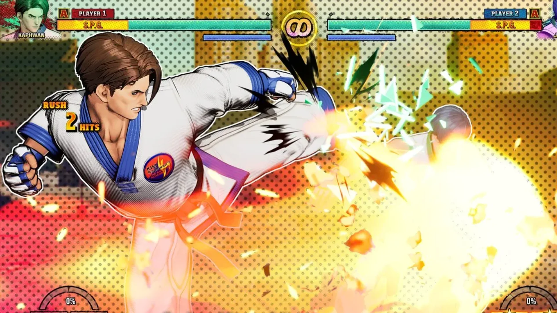 Kim Kaphwan lands a powerful taekwondo kick during a Fatal Fury: City of the Wolves match.