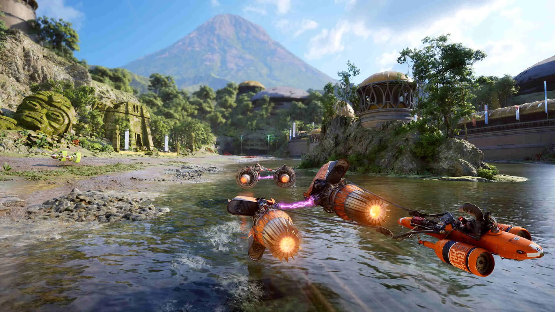 Two crowned Monarchs ride white horses across a colorful landscape in Kingdom III: Rising Realms