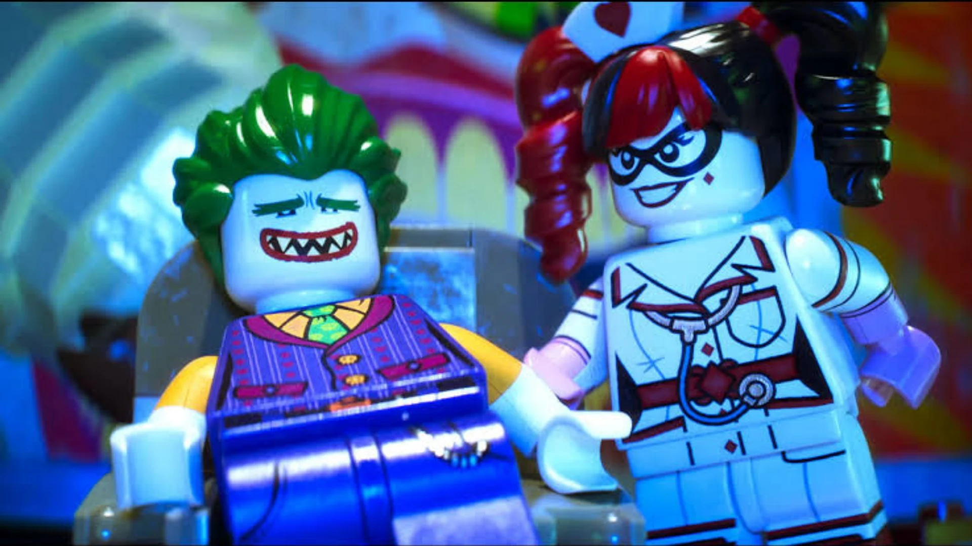 LEGO Batman promotional image featuring The Joker and Harley Quinn together ahead of the Mayhem Collection DLC.