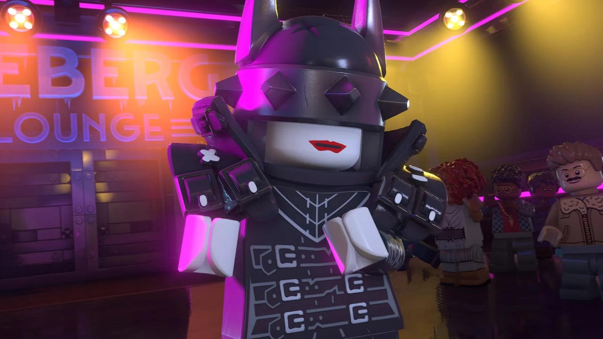 Armored LEGO character poses inside the Iceberg Lounge