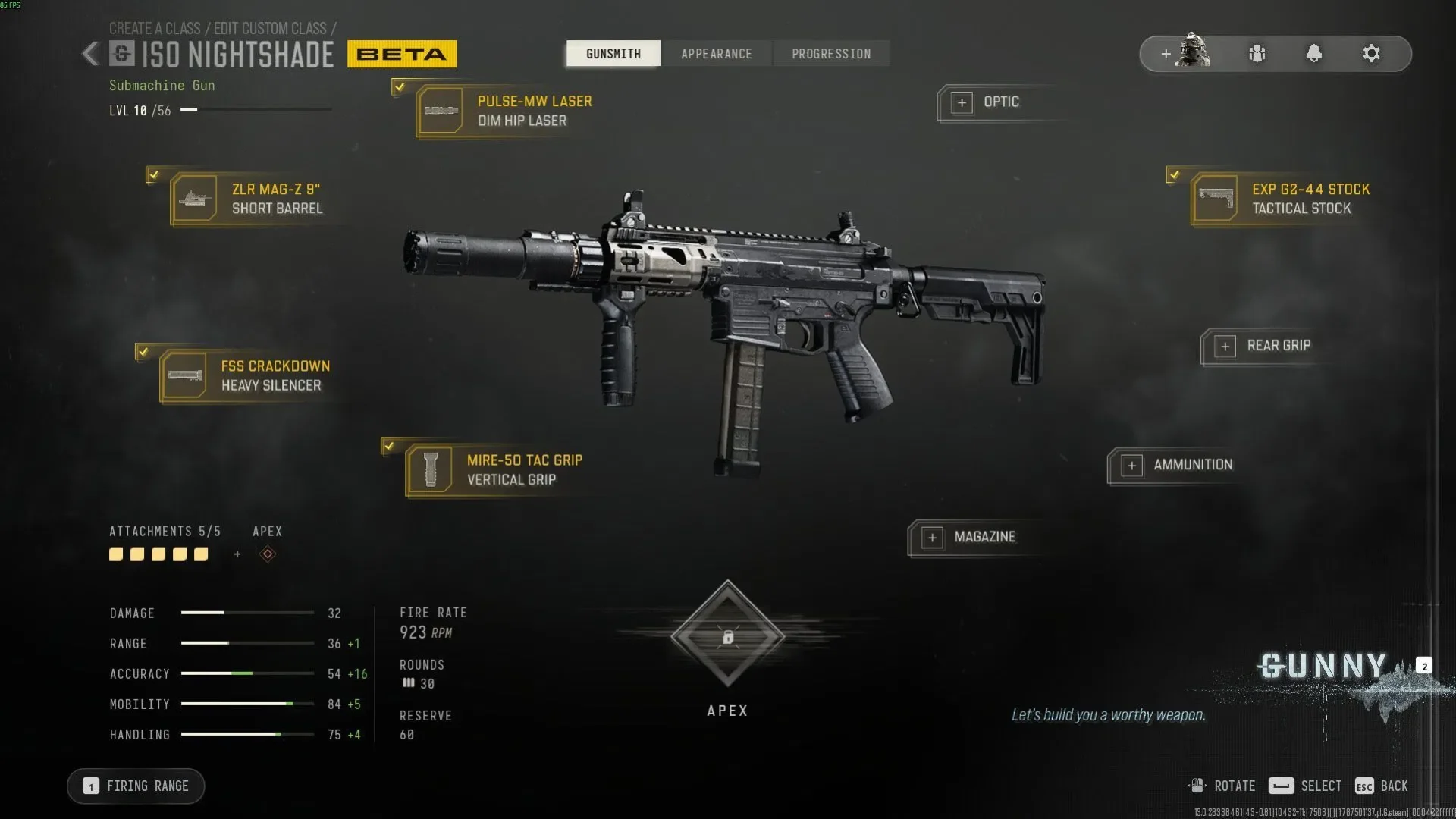 Modern Warfare 4 Gunsmith screen shows the ISO Nightshade with five attachments equipped during the beta.