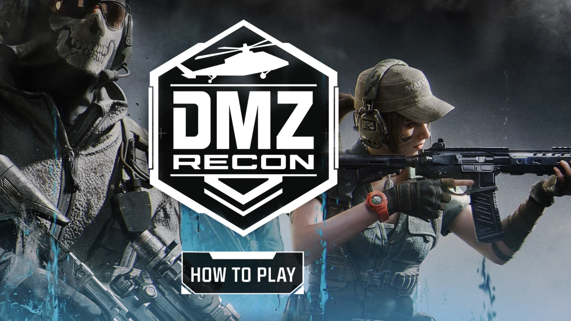 DMZ Recon logo between two armed tactical operators