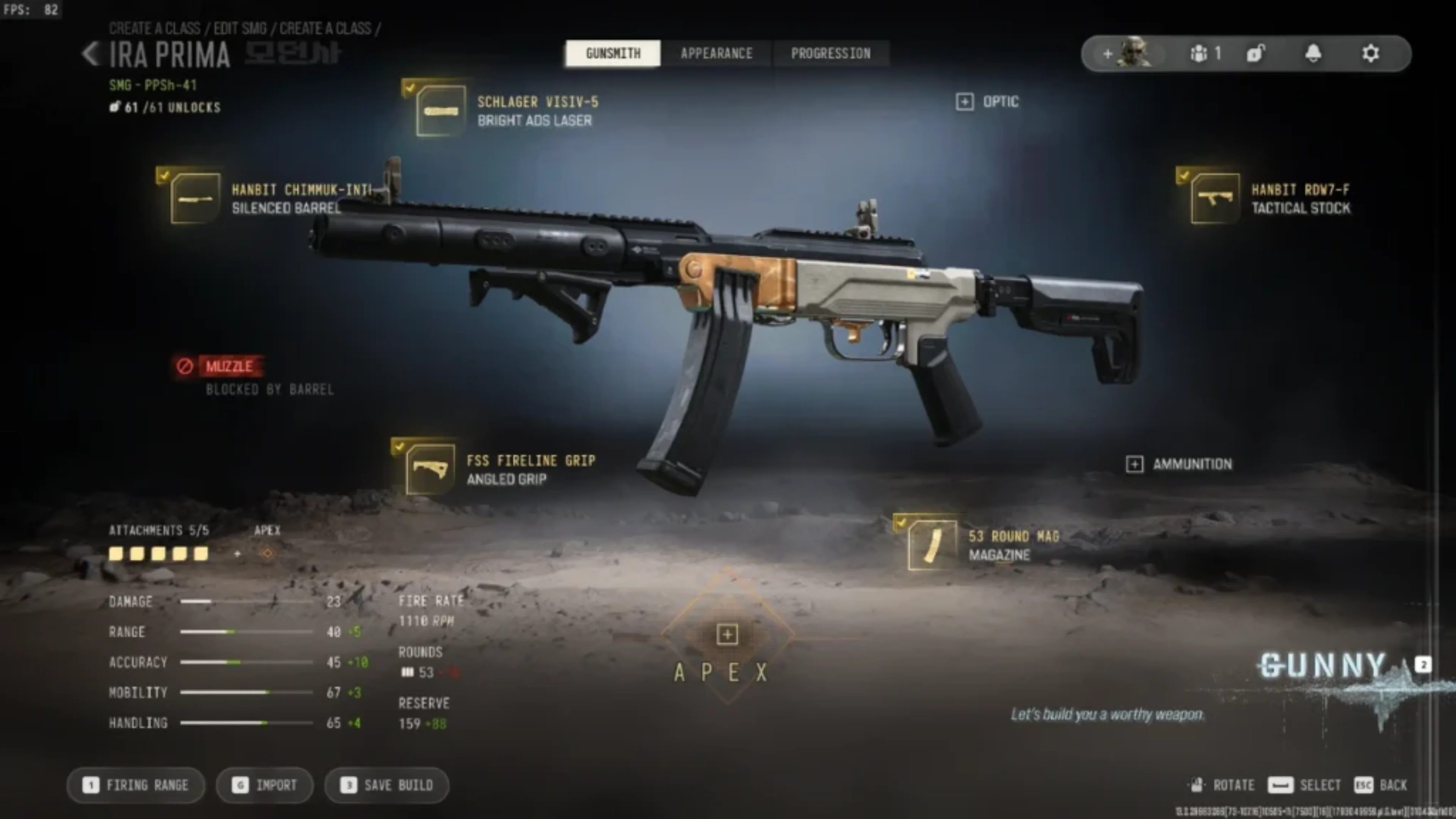 PPSh-41 submachine gun displayed in the Modern Warfare 4 Gunsmith menu with five attachments and weapon statistics.