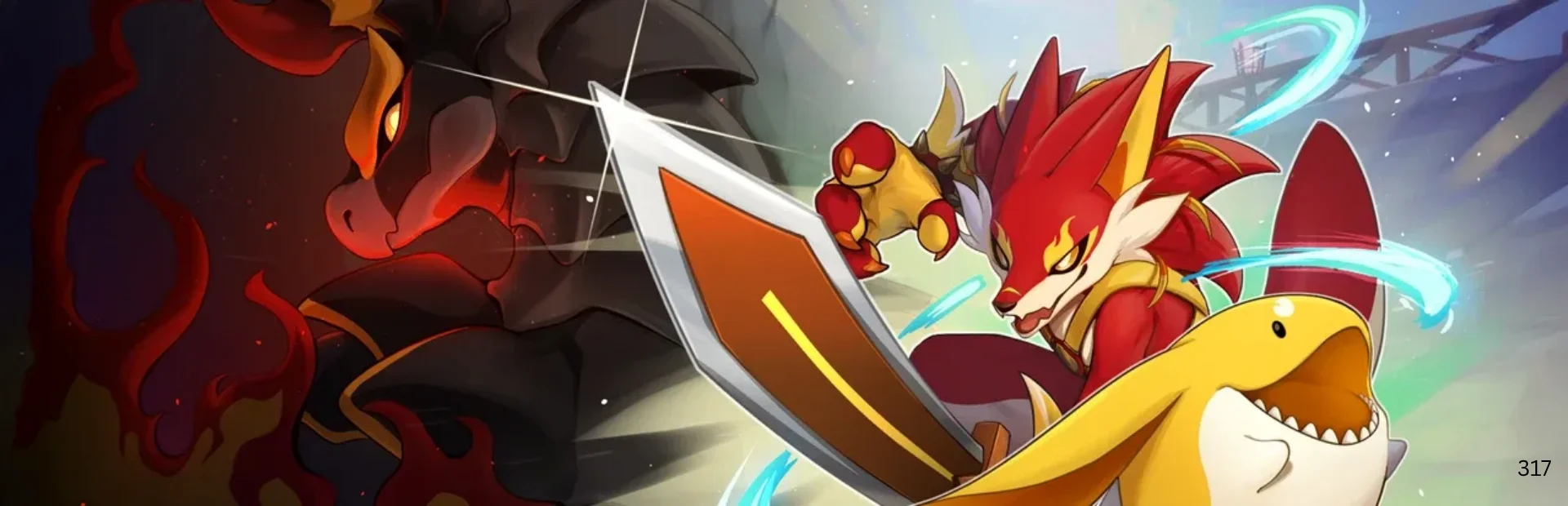Mamon King turn-based battle showing Akamaldon fighting Kate's Iwantes with health bars, skill cards, and a forest arena.
