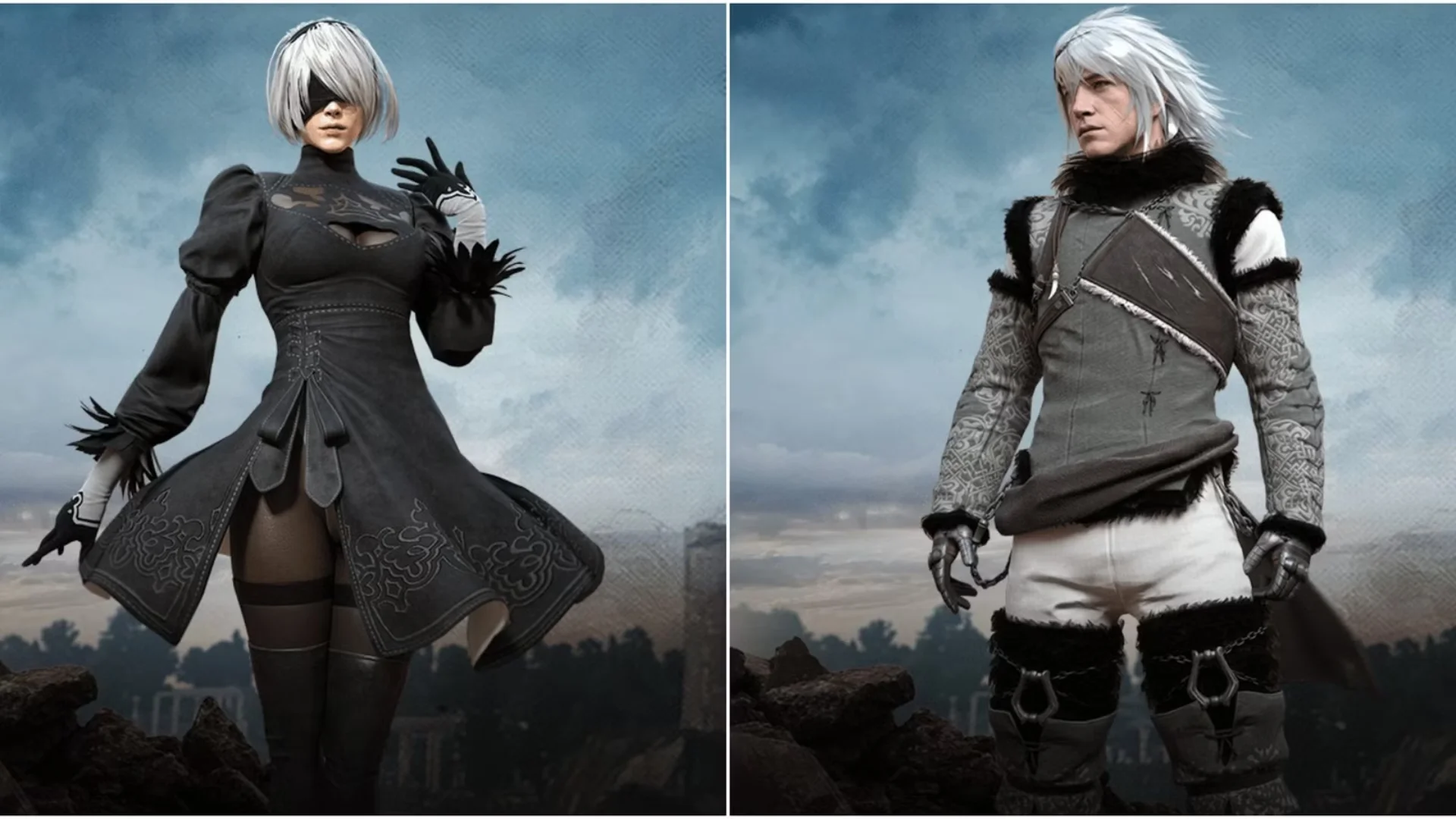 2B and A2 character cosmetics featured in the Dead by Daylight NieR crossover.