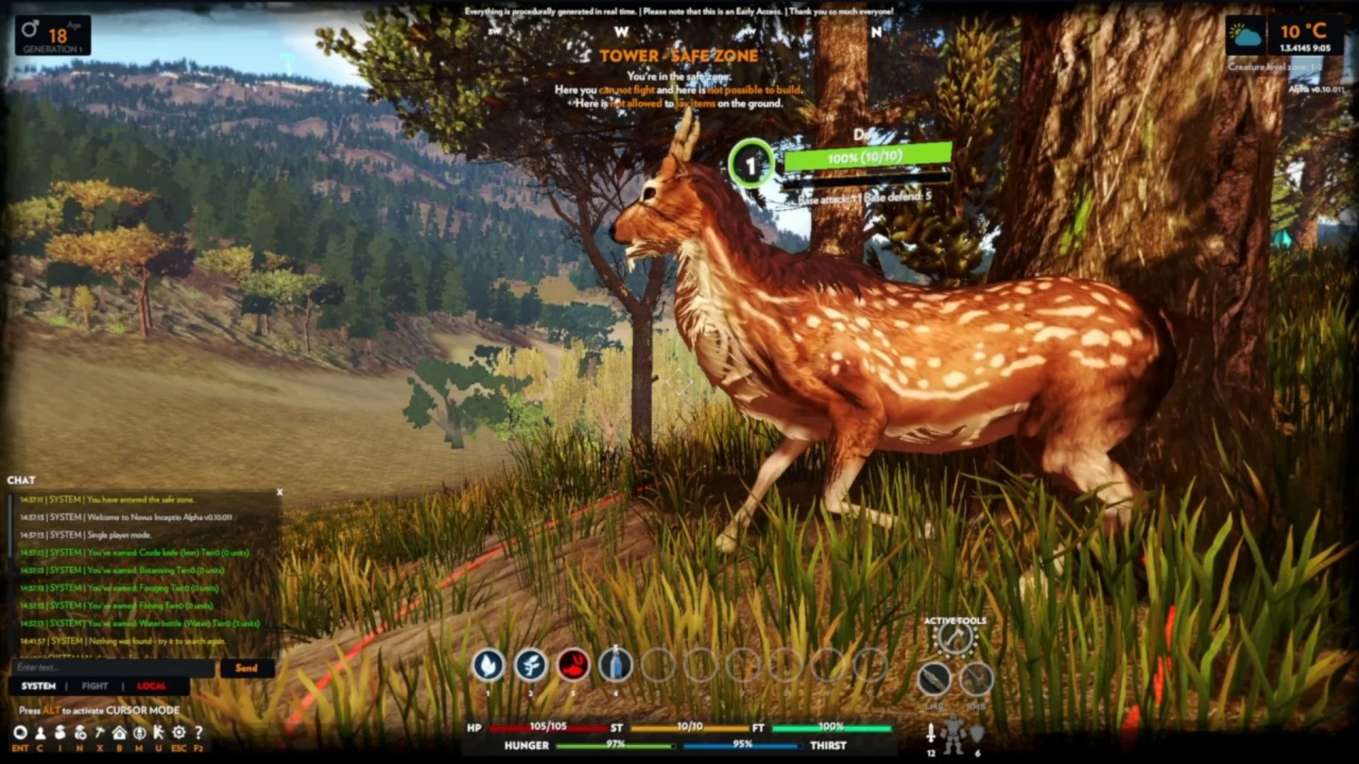 A deer standing near a tree in the survival game Novus Inceptio.