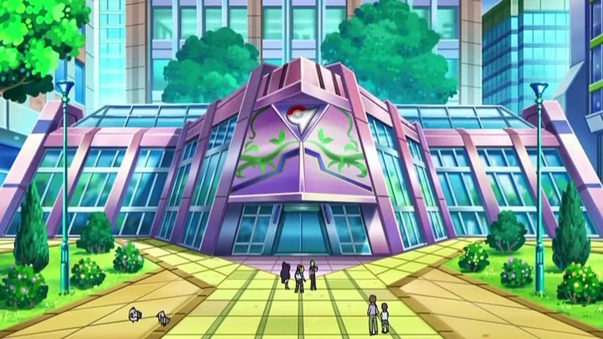 A large pink and glass Pokémon Gym building appears in alleged Pokémon Winds and Waves beta footage.