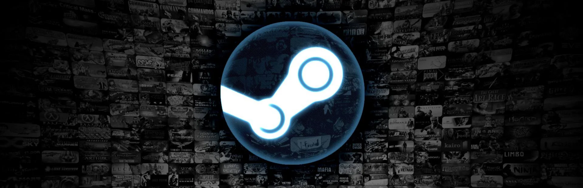 Steam Logo with game tiles behind