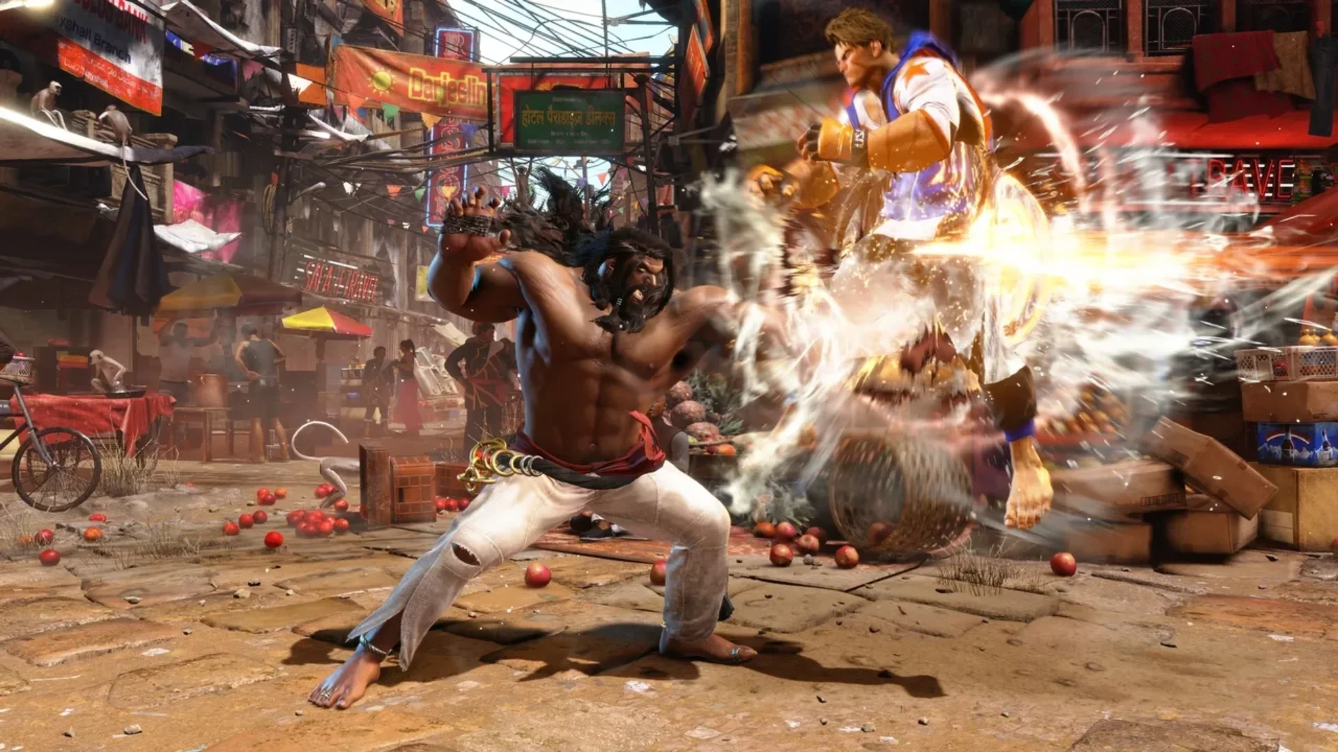 Arjun strikes an opponent with a powerful attack during a fight in Street Fighter 6.