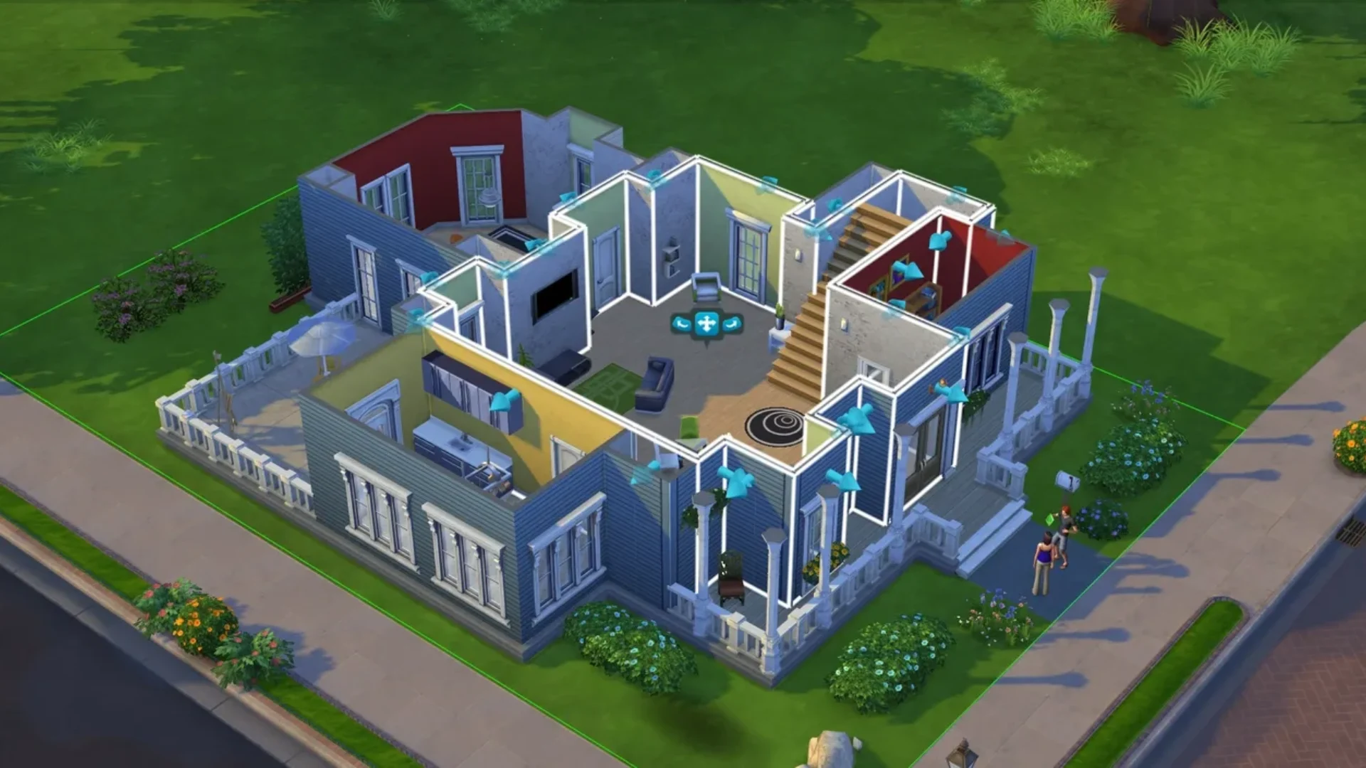 Cutaway view of a two-story house being edited in The Sims 4 Build Mode