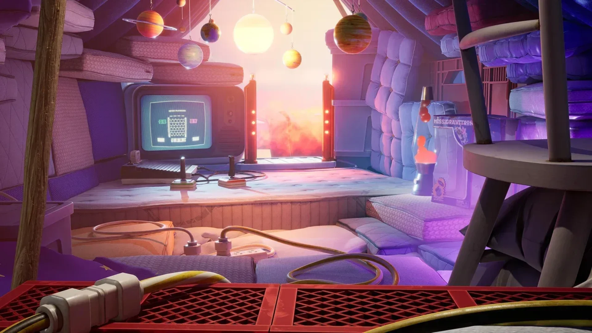 Colorful attic environment filled with toys and planetary decorations in It Takes Two