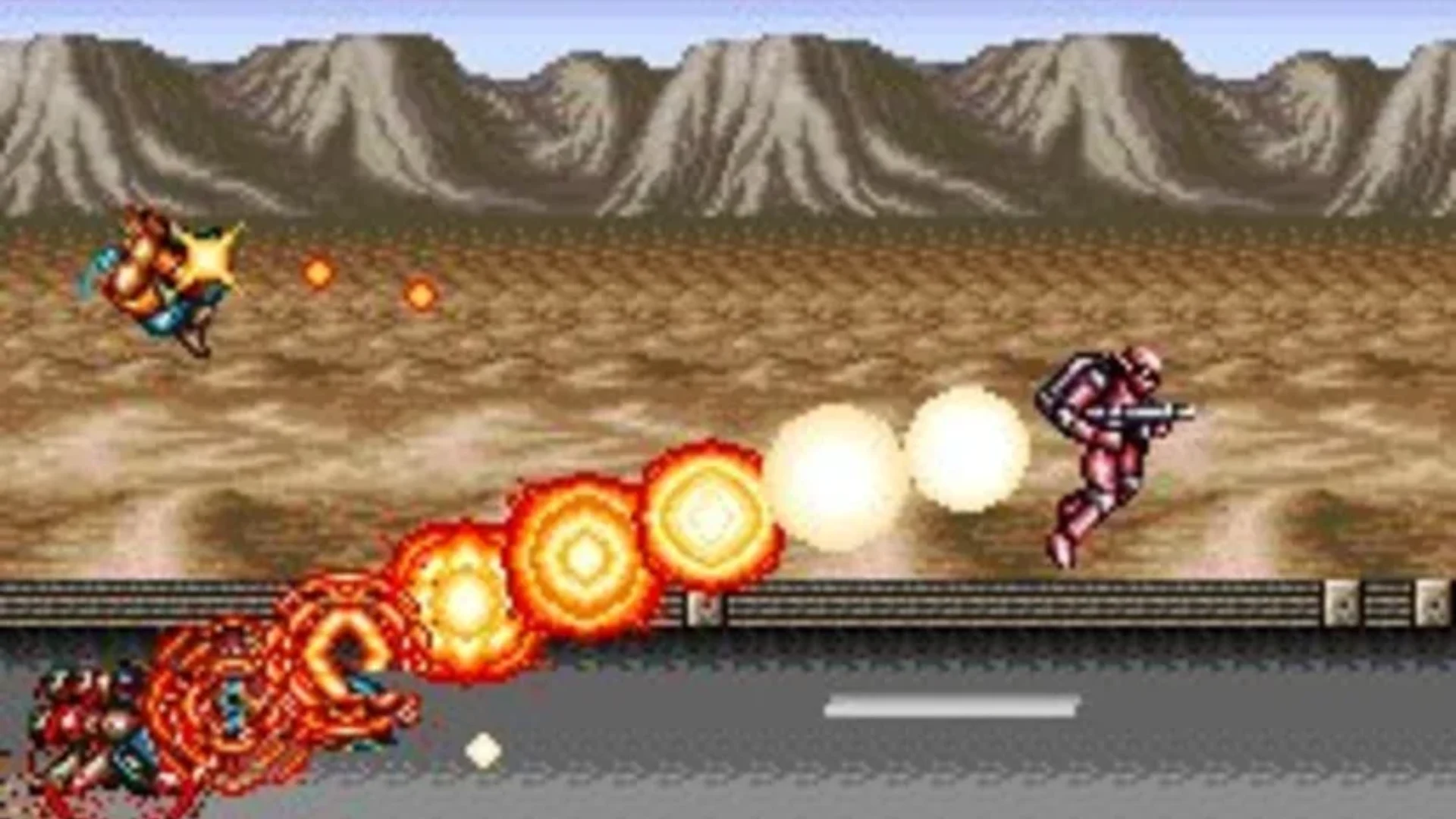 Contra III: The Alien Wars gameplay with soldiers firing at enemies across a battlefield