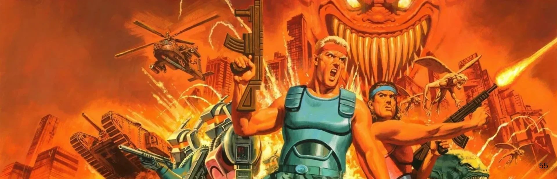 Contra soldiers battle aliens in classic Konami artwork used for the best Konami games feature