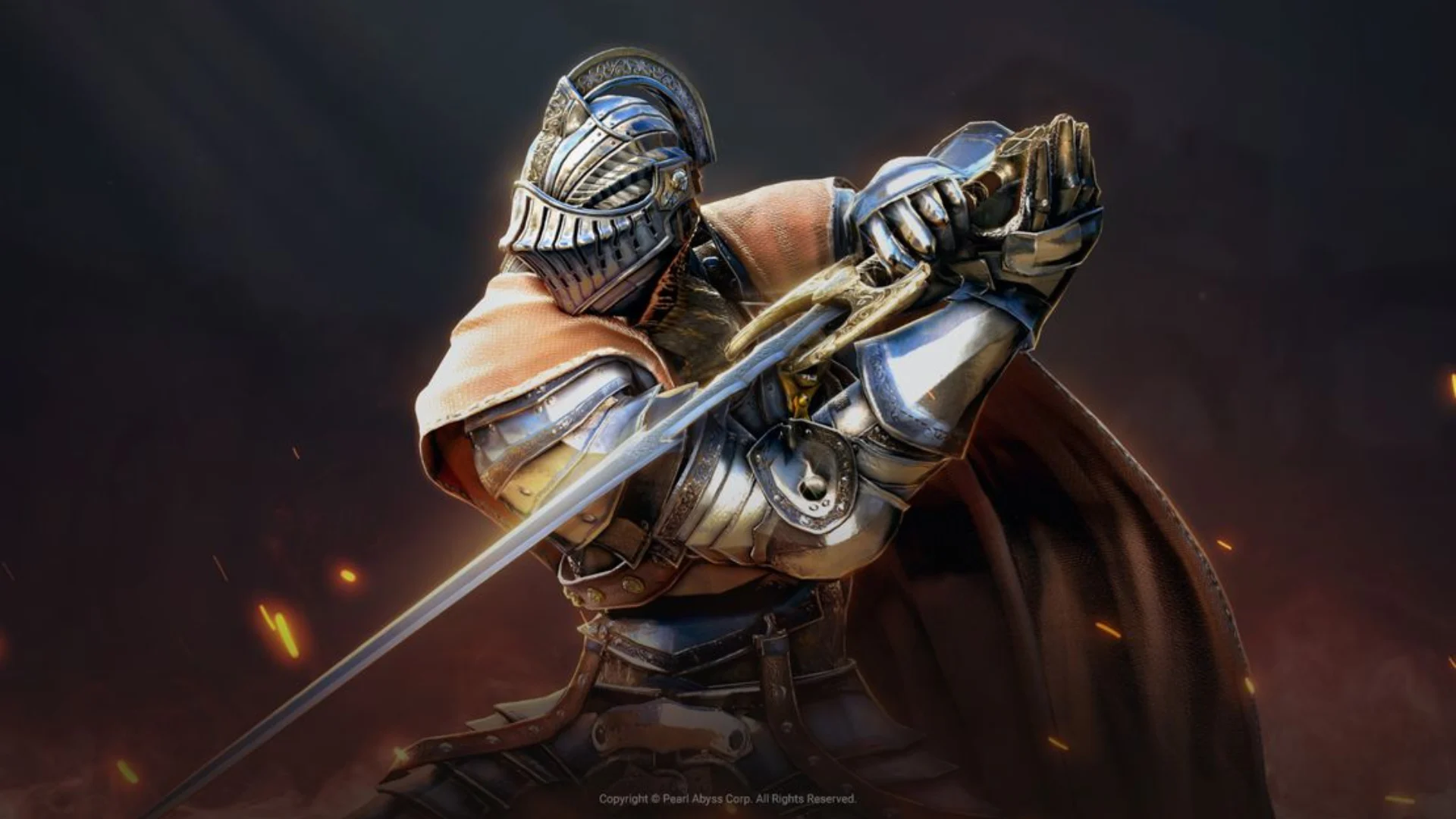 Armored warrior holding a sword in promotional artwork for Black Desert Online