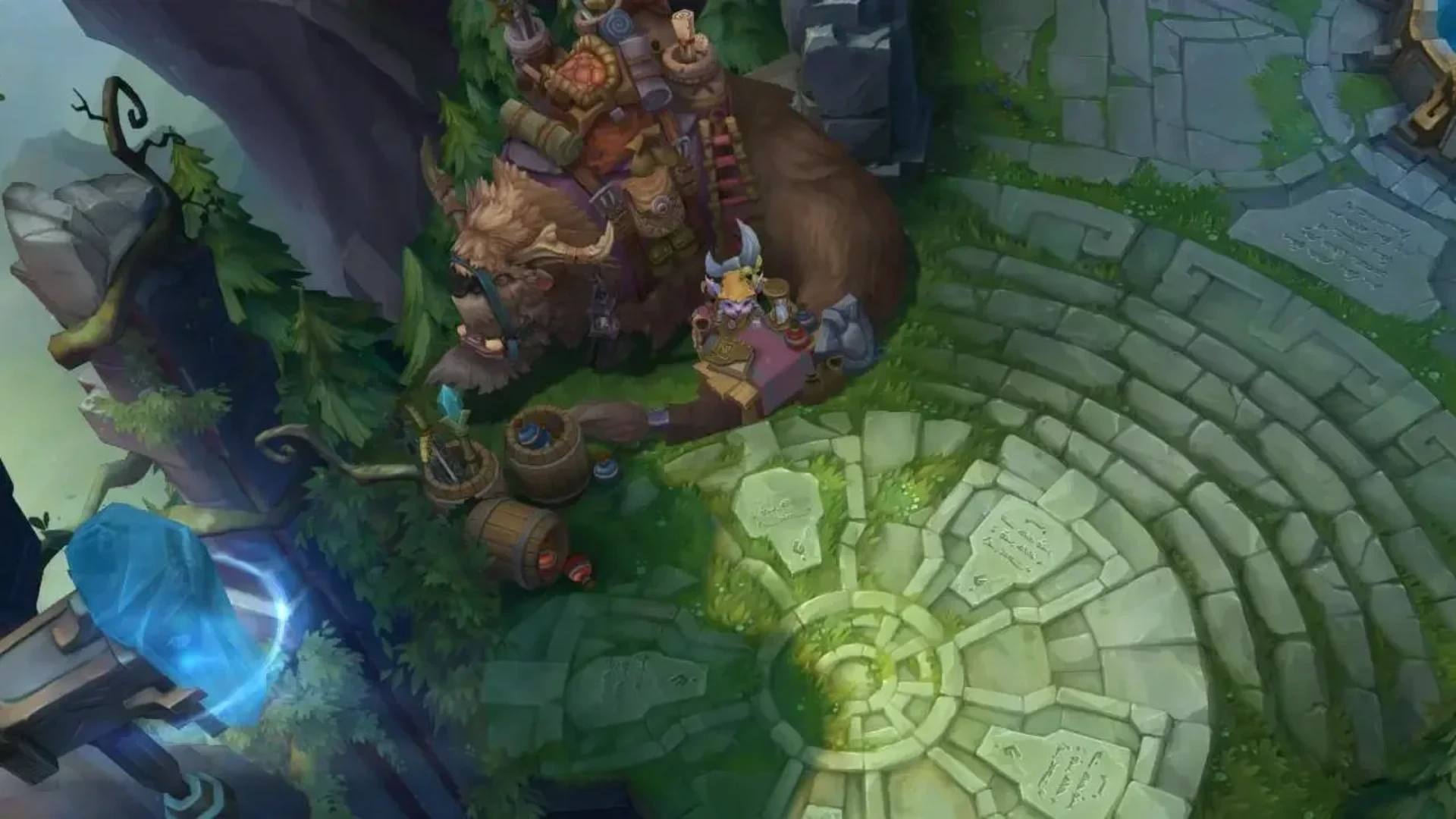 League of Legends Summoner’s Rift base area with the shopkeeper and fountain visible