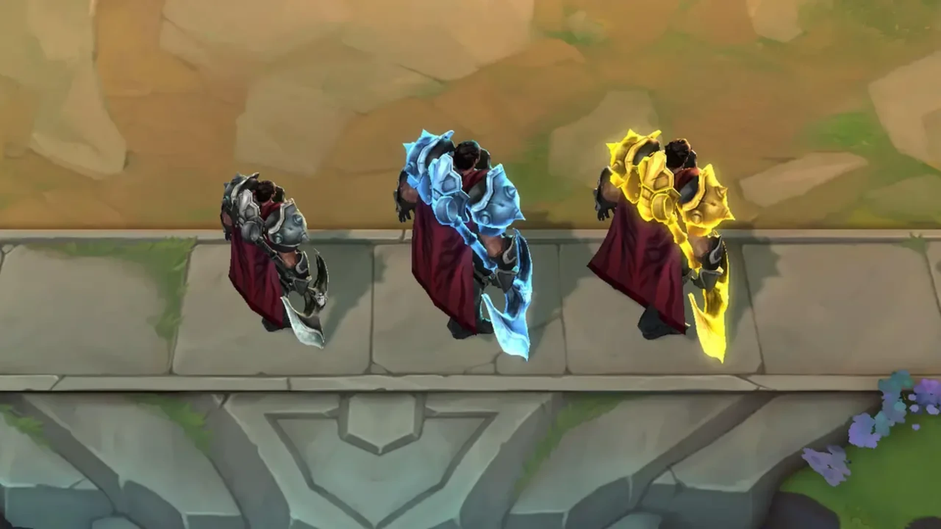 Three armored champion units stand together on the Teamfight Tactics battlefield