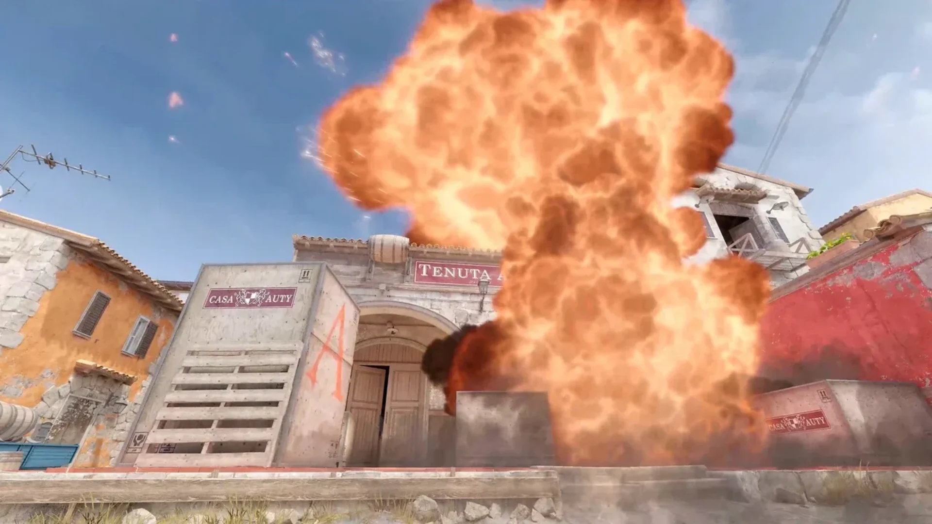 Large explosion erupts near a bomb site in Counter-Strike 2