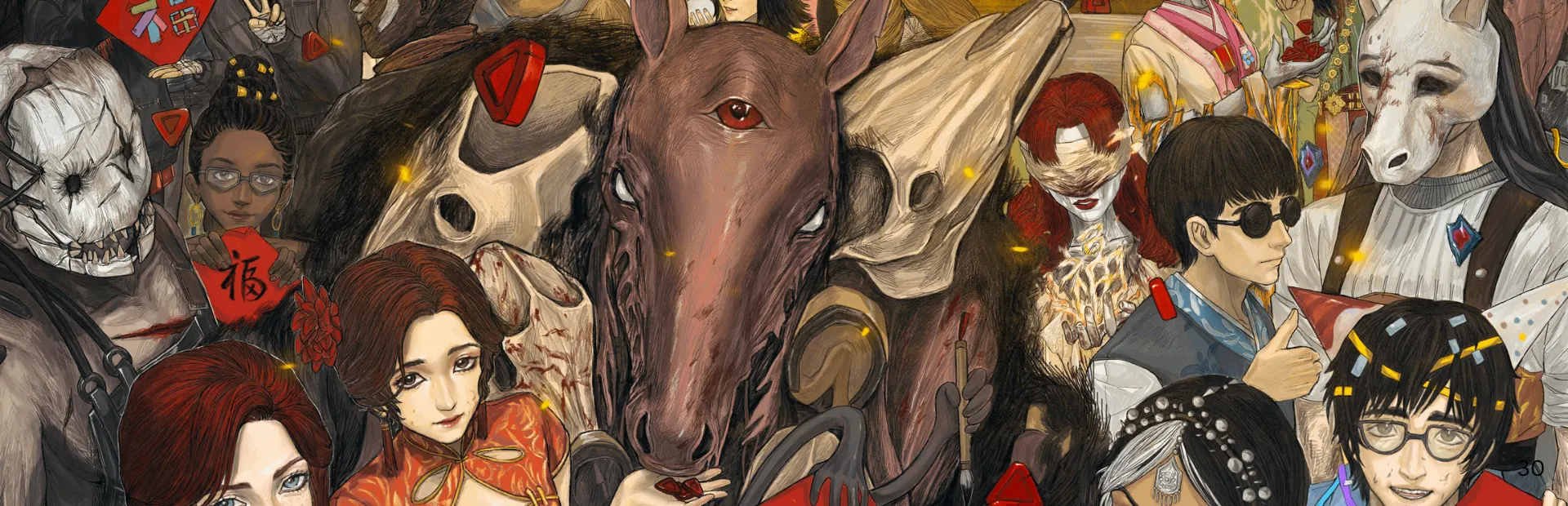 Dead by Daylight survivors and killers gathered in Lunar New Year themed artwork