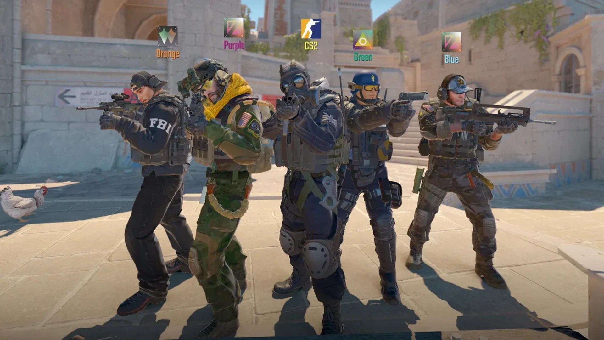 Counter-Strike 2 counter-terrorist operators posing with weapons