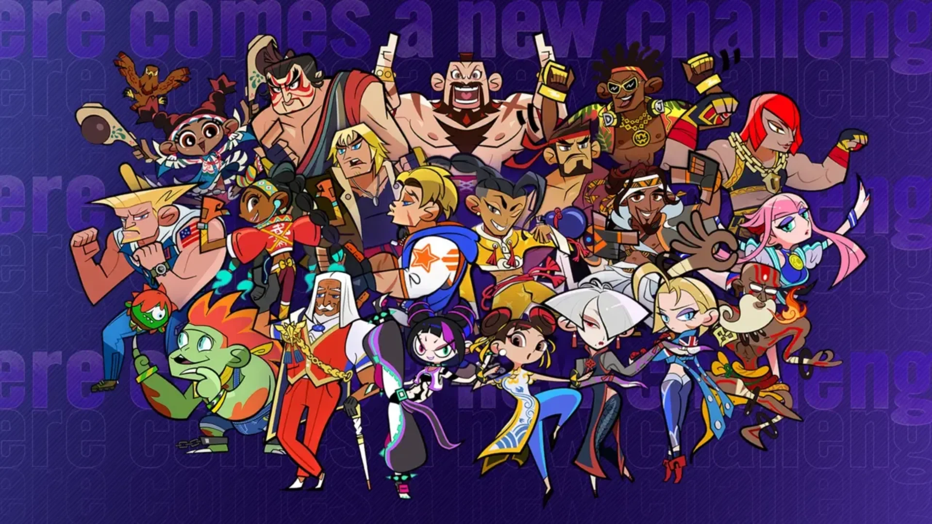 Street Fighter 6 artwork showing a large group of colorful World Tour characters