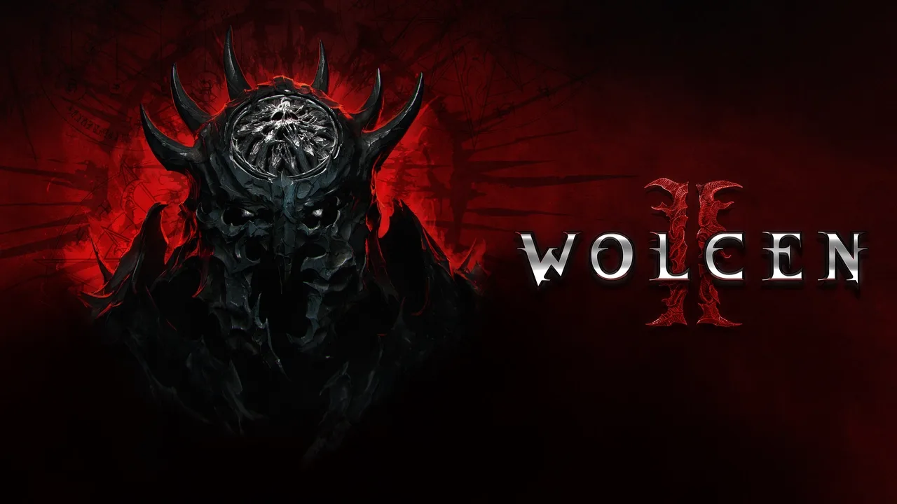A heavily armoured figure beside the Wolcen 2 logo against a dark red background.