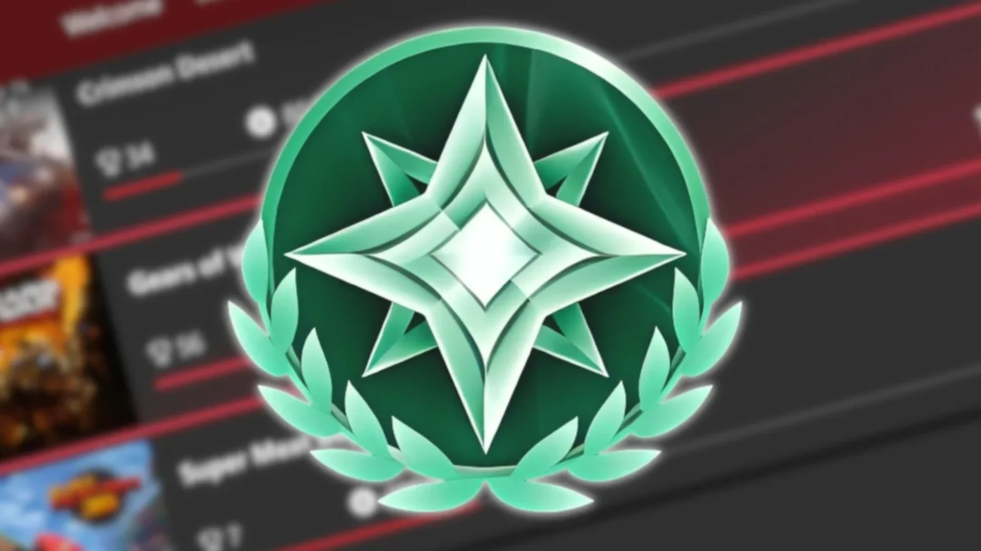 Green Xbox Mythic Achievement badge displayed over a blurred Xbox PC app interface.